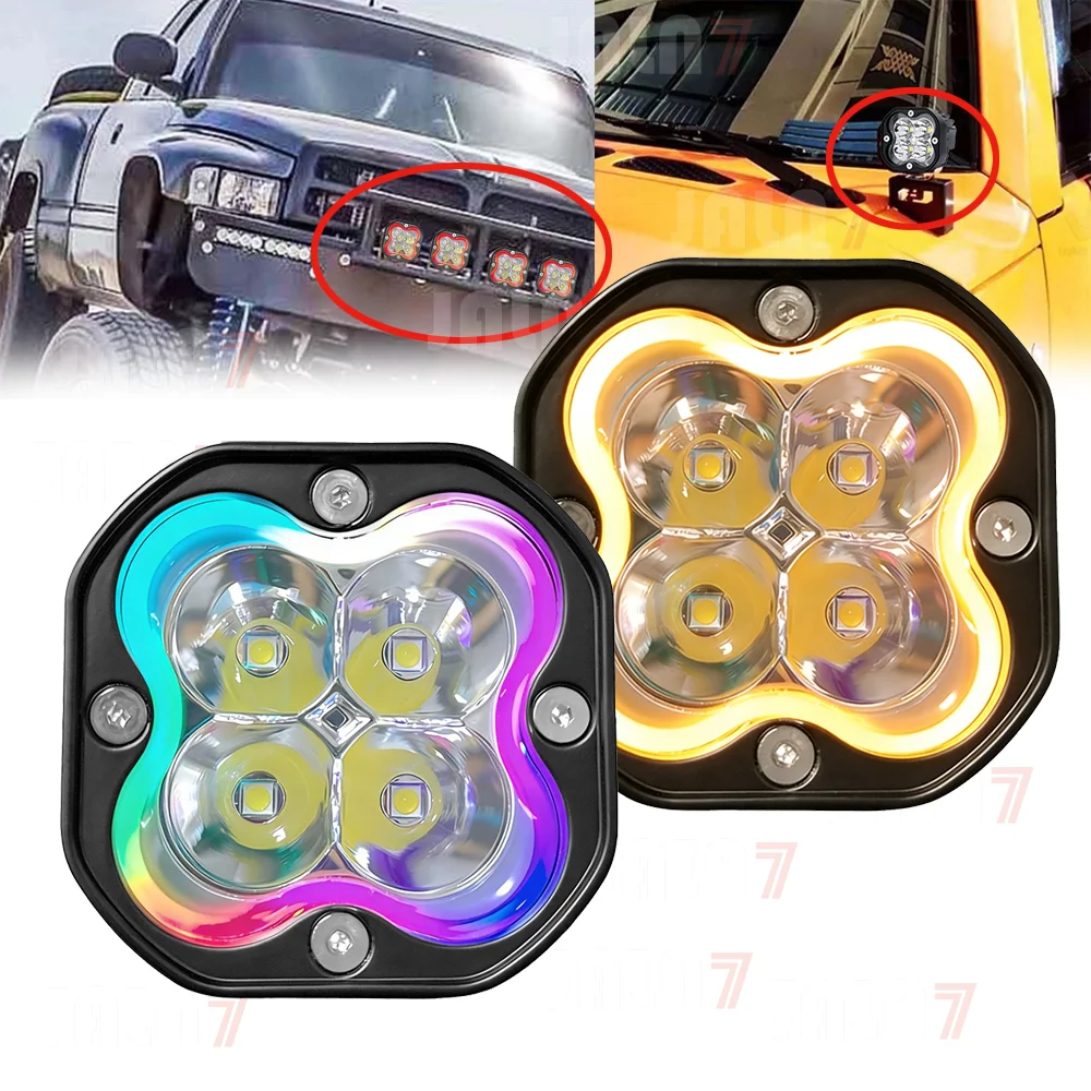 

Светодиодный прожектор JALN7 3 дюйма, внедорожный, с RGB-подсветкой, желтый противотуманный фонарь, для 4x4, с функцией мигания, 12В/24В