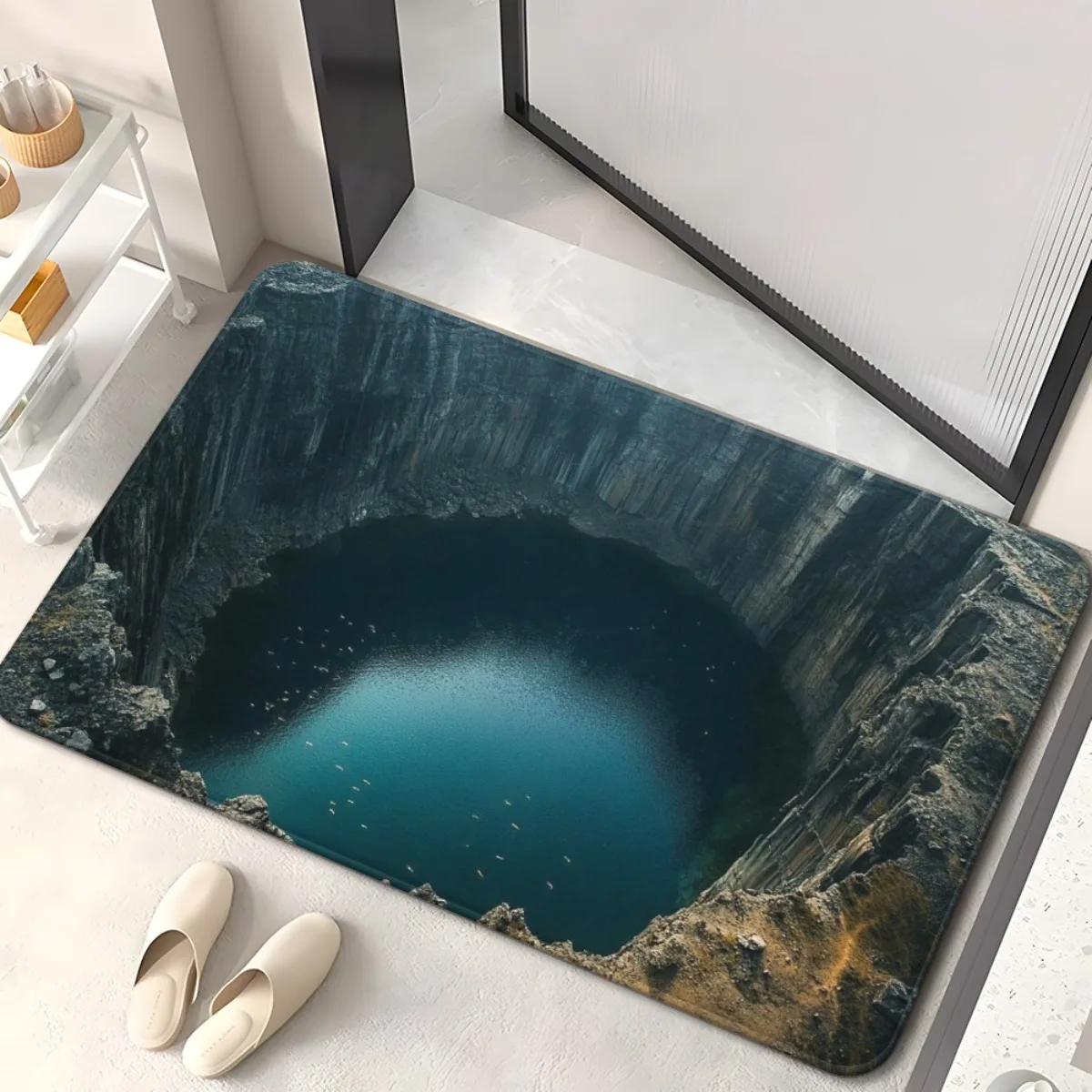 1pc 3D sinkhole lake illusion doormat natural landscape design anti slip entrance mat unique outdoor indoor floor rug g