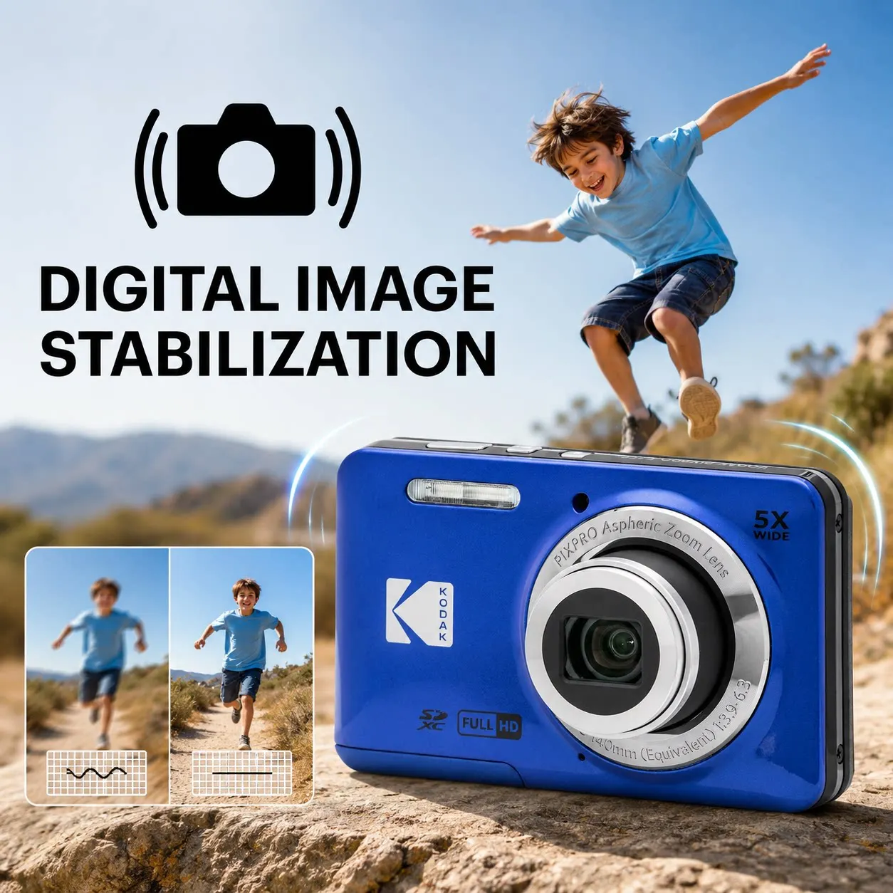KODAK PIXPRO FZ55-RD Fotocamera digitale da 16 MP Zoom ottico 5X 28 mm Grandangolo 1080P Video Full HD Telecamera per vlogging LCD da 2,7"