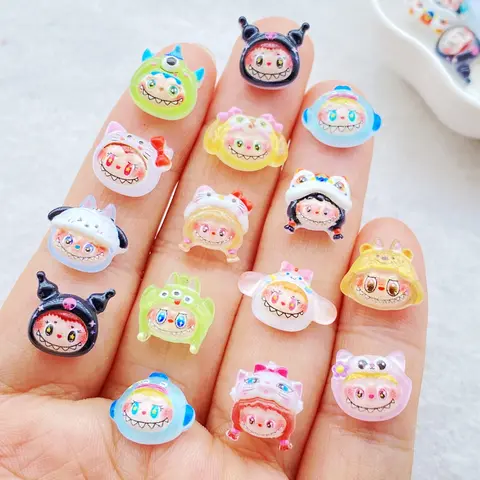 50pcs 수지 다채로운 미니 만화 동물 토끼 네일 아트 플랫 백 라인 석 인형 DIY 미니어처 스크랩북 장식 공예품