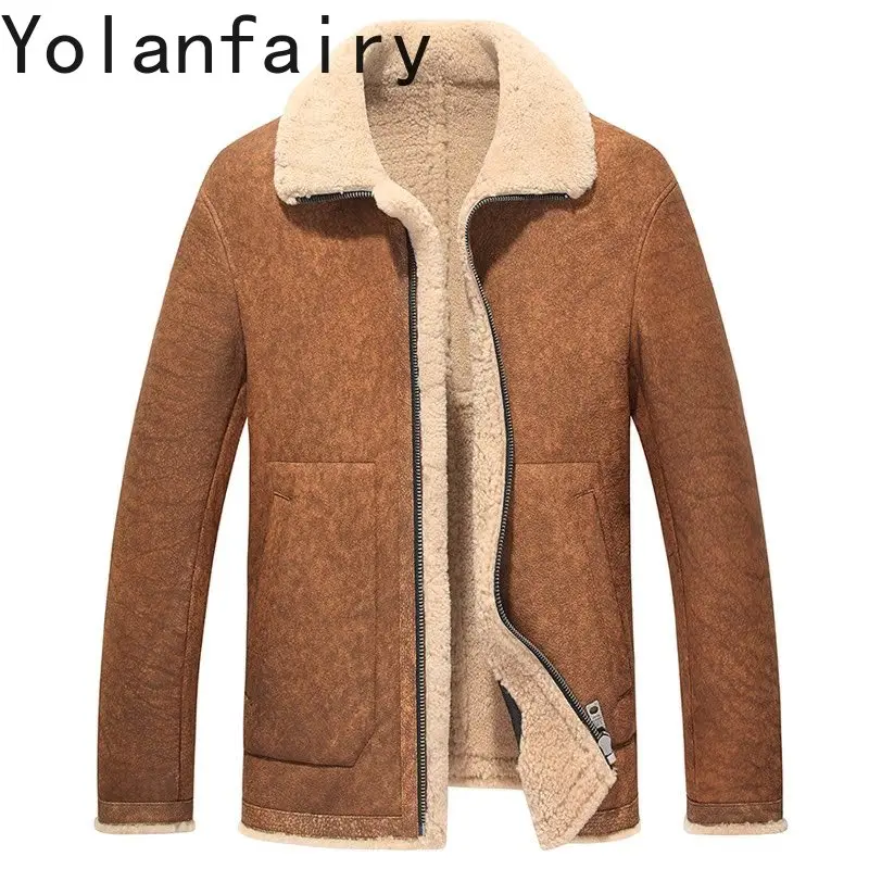

YOLANFAIRY 100% натуральное меховое пальто, мужская роскошная зимняя куртка из натуральной овчины, мужская короткая теплая шуба Casaco Masculino