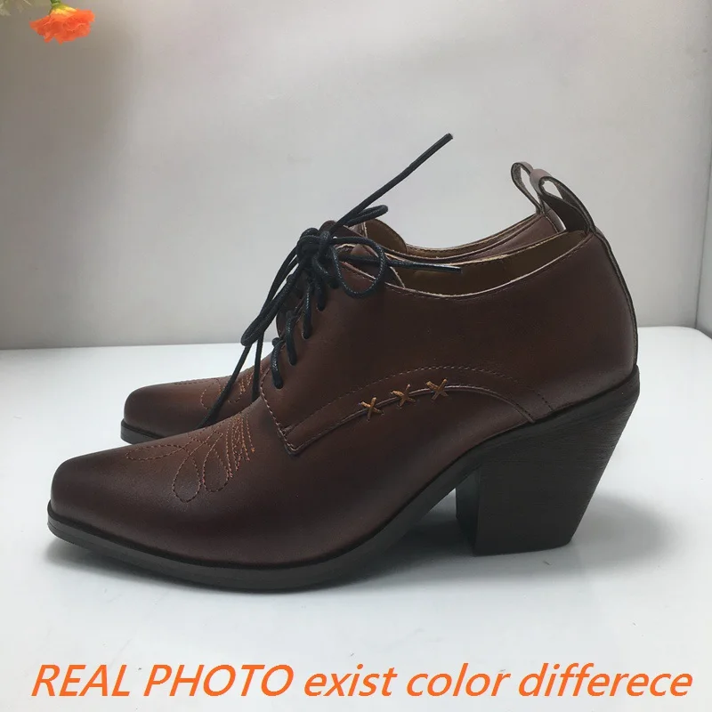 SIMLOVEYO Vintage Classic Female Pumps Chunky Heels 7cm Toe Lace Up Size 46 47 48 Fashion Daily Office Ladies Shoes