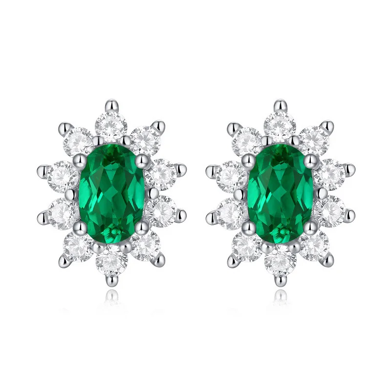 Fashion 925 Sterling Silver Inlaid Zircon Oval Cultivate Emeralds Earring For Women Luxury Party Jewelry Gift