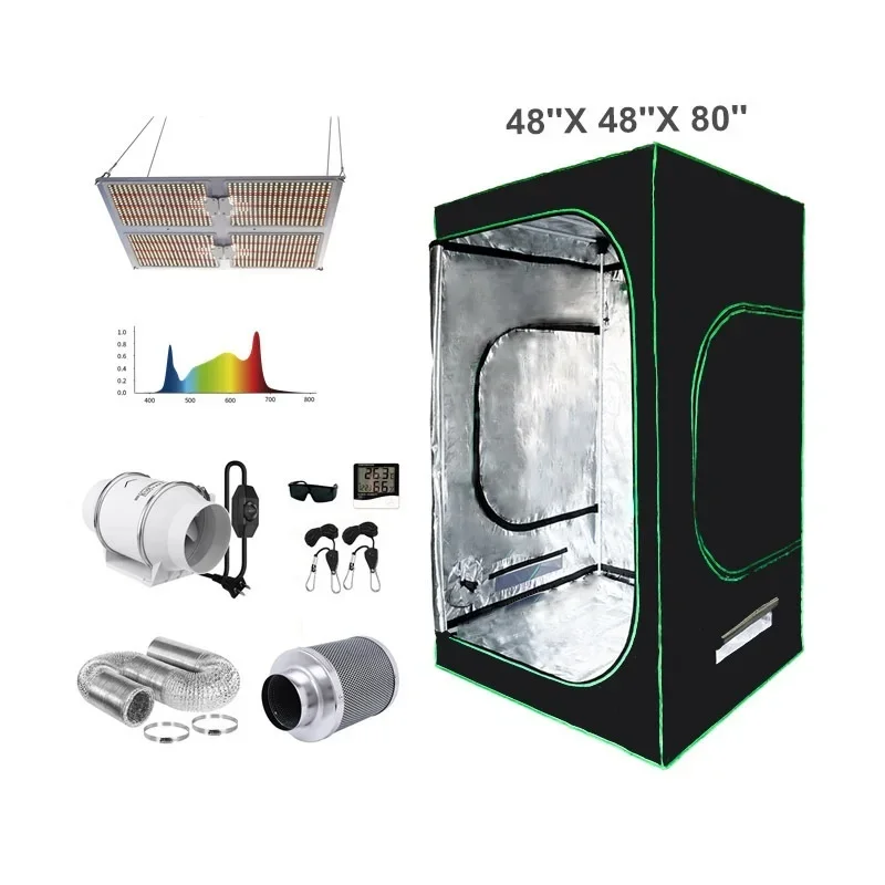 Kit de luz LED de espectro completo para cultivo de plantas de interior, filtro de ventilador de 4 pulgadas, 100W, Sistema completo