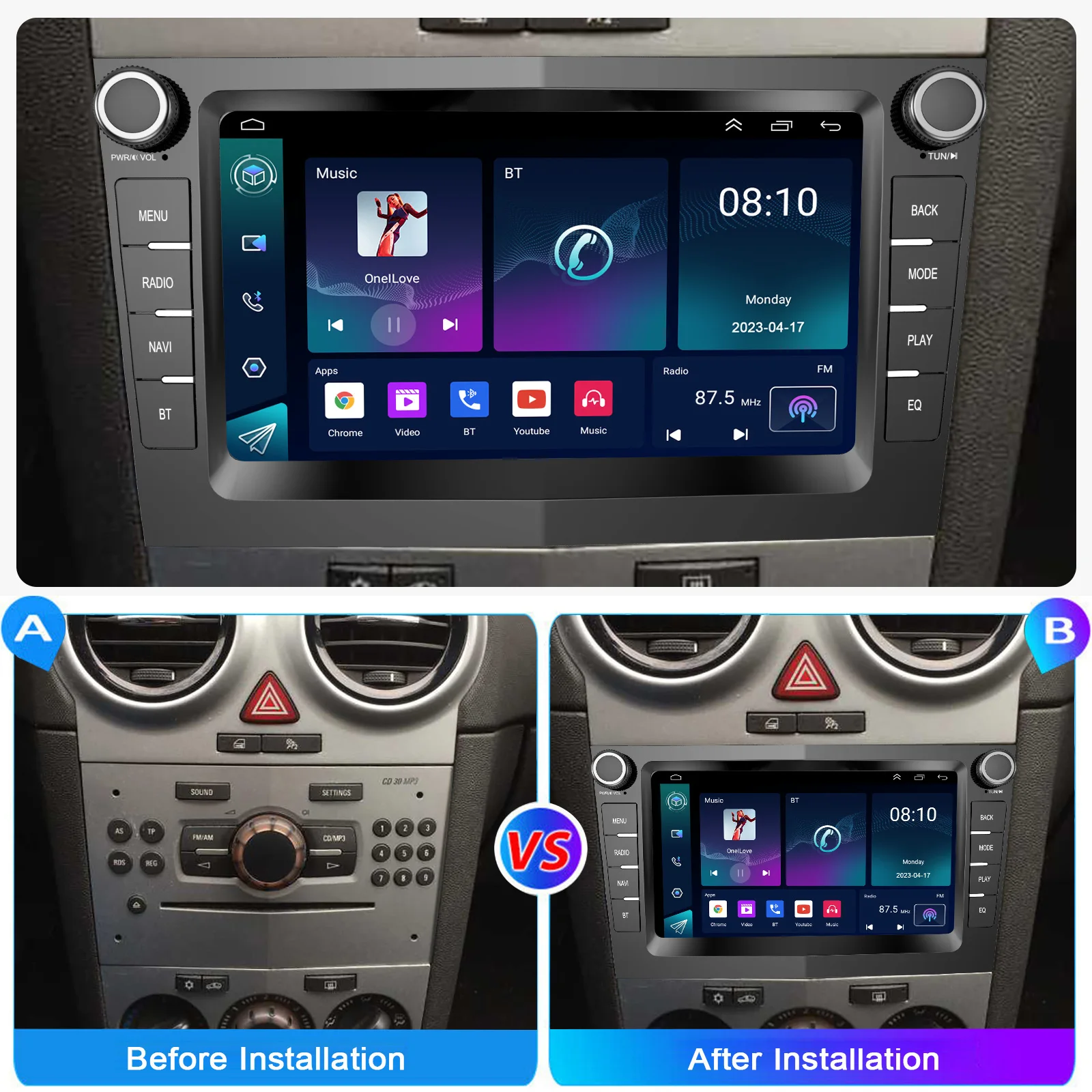 ESSGOO Negro Carplay Inalámbrico Android AUTO Para Opel/Vauxhall Corsa D Astra H Zafira Android 14 GPS Navegación Control Voz IA 7 Pulgadas Pantalla Táctil IPS Radio Coche WIFI BT Mandos Volante RDS FM Mirror Link 3