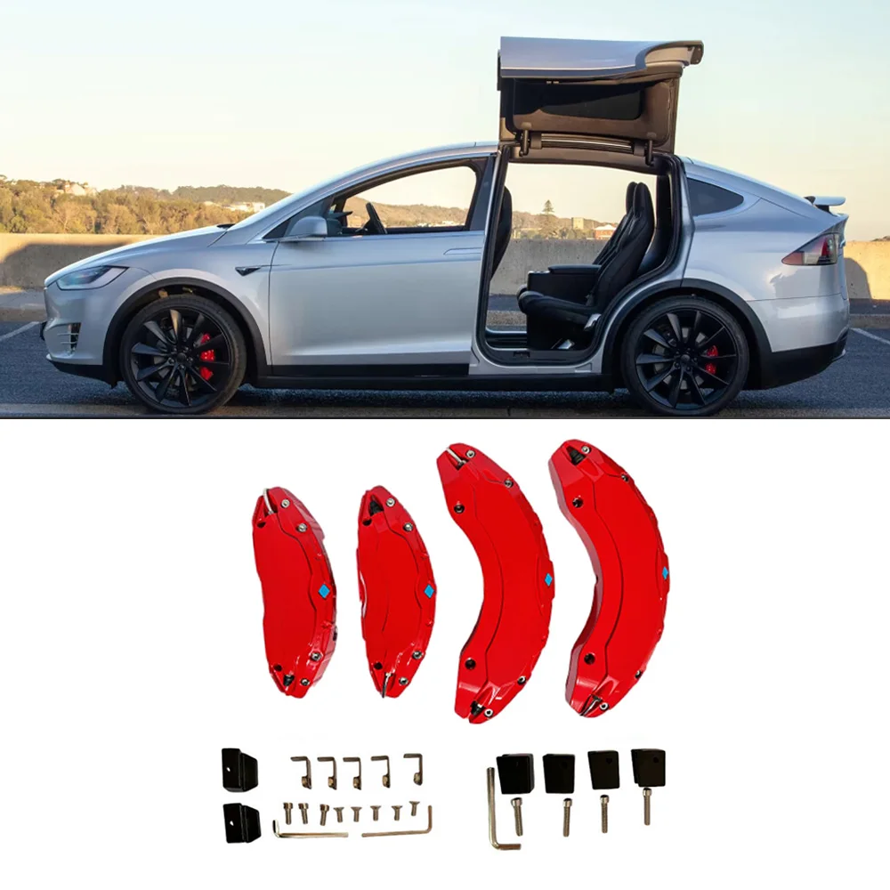 4Pcs Red Caliper Covers For Tesla Model X S 2017-2021 2022 2023 2024 Accessories Front Rear Brake Caliper Covers