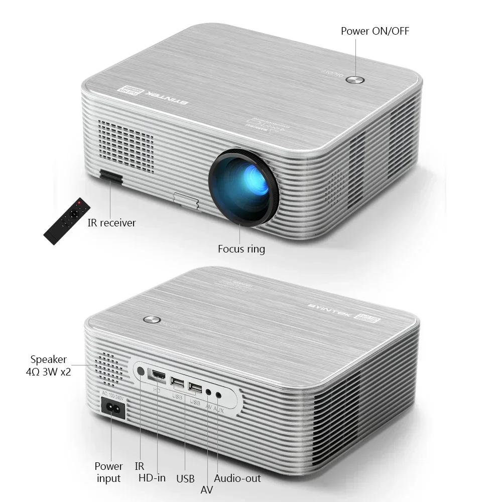 Byintek K15 Basic Full HD LCD Video Projector 1080P WIFI Hologram Beamers (40USD More For Smart Version With Built In Android)