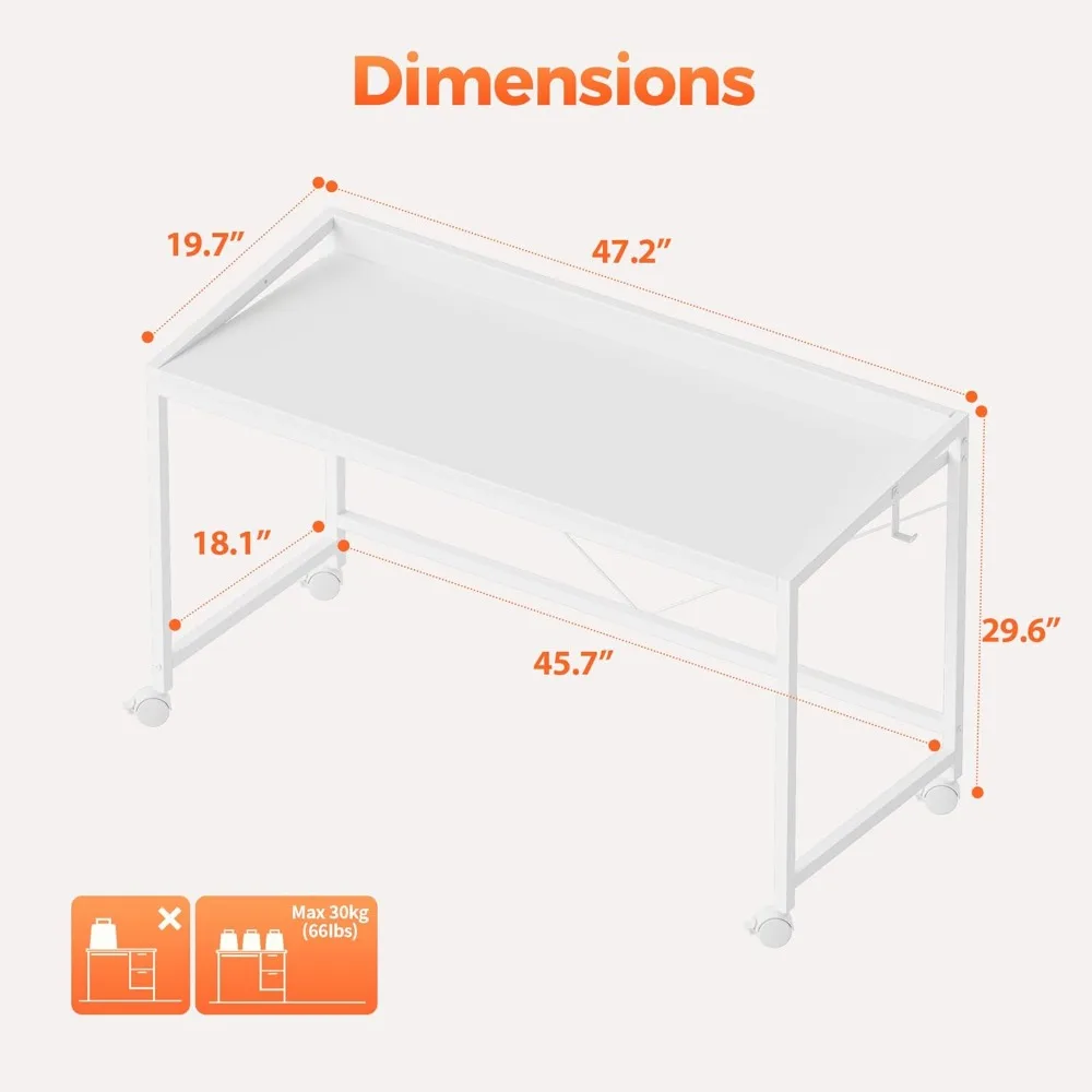 Compact Gaming Desk with Wheels for Small Spaces, Modern Style Home Office and Study Writing Table