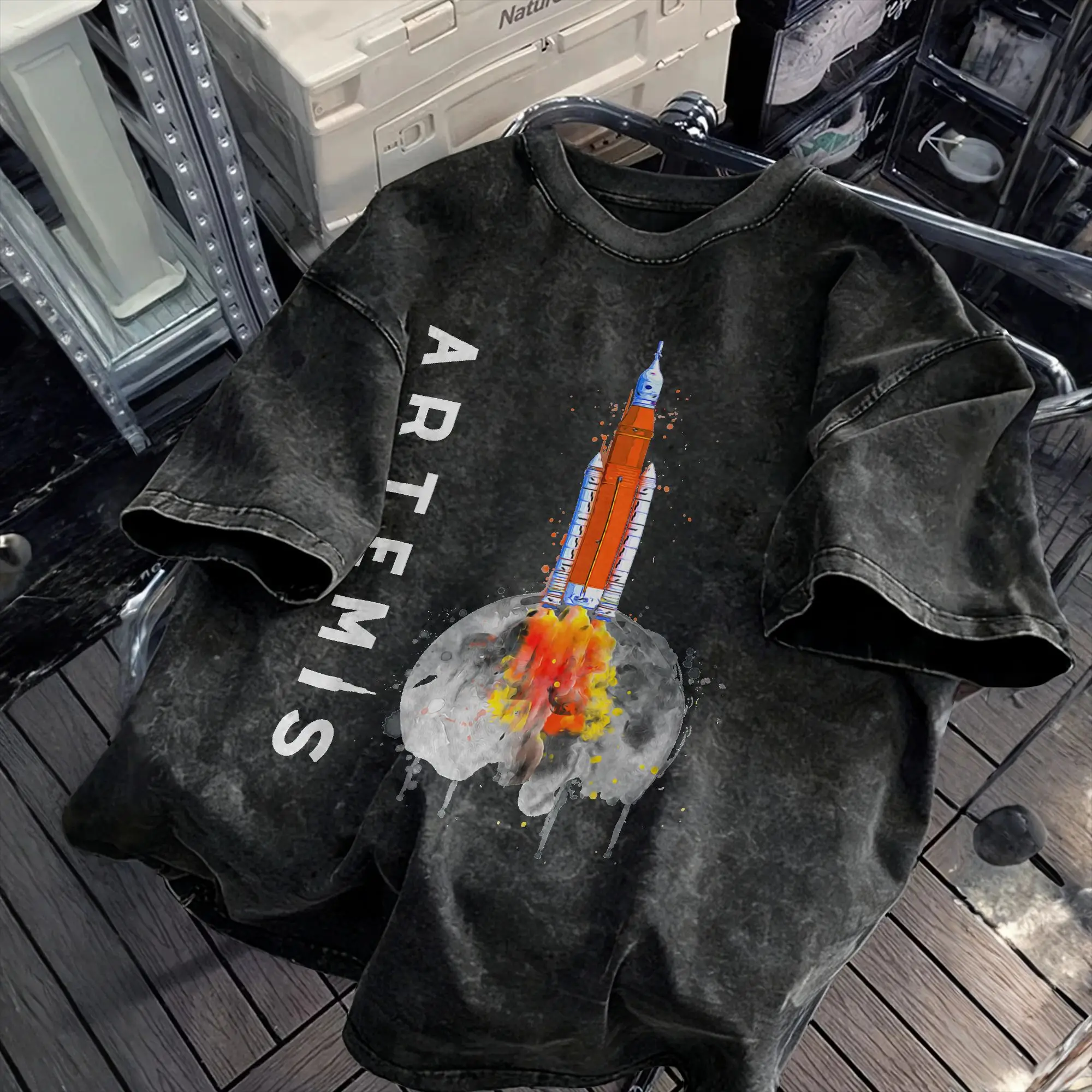 Artemis 1 SLS Rocket Launch Mission to The Moon and Beyond T Shirts Men 100% Cotton Crewneck  Tees Short Sleeve Clothing