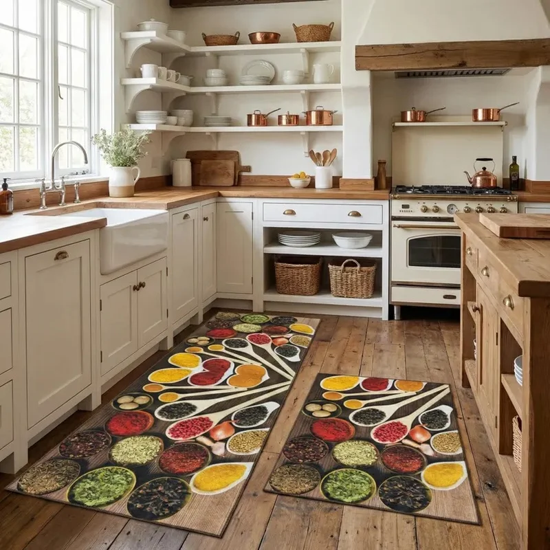 VIKAMA Colorful Spice Runner Rug Set Non-Slip Washable Anti-Fatigue Kitchen Floor Mat for Home Decor