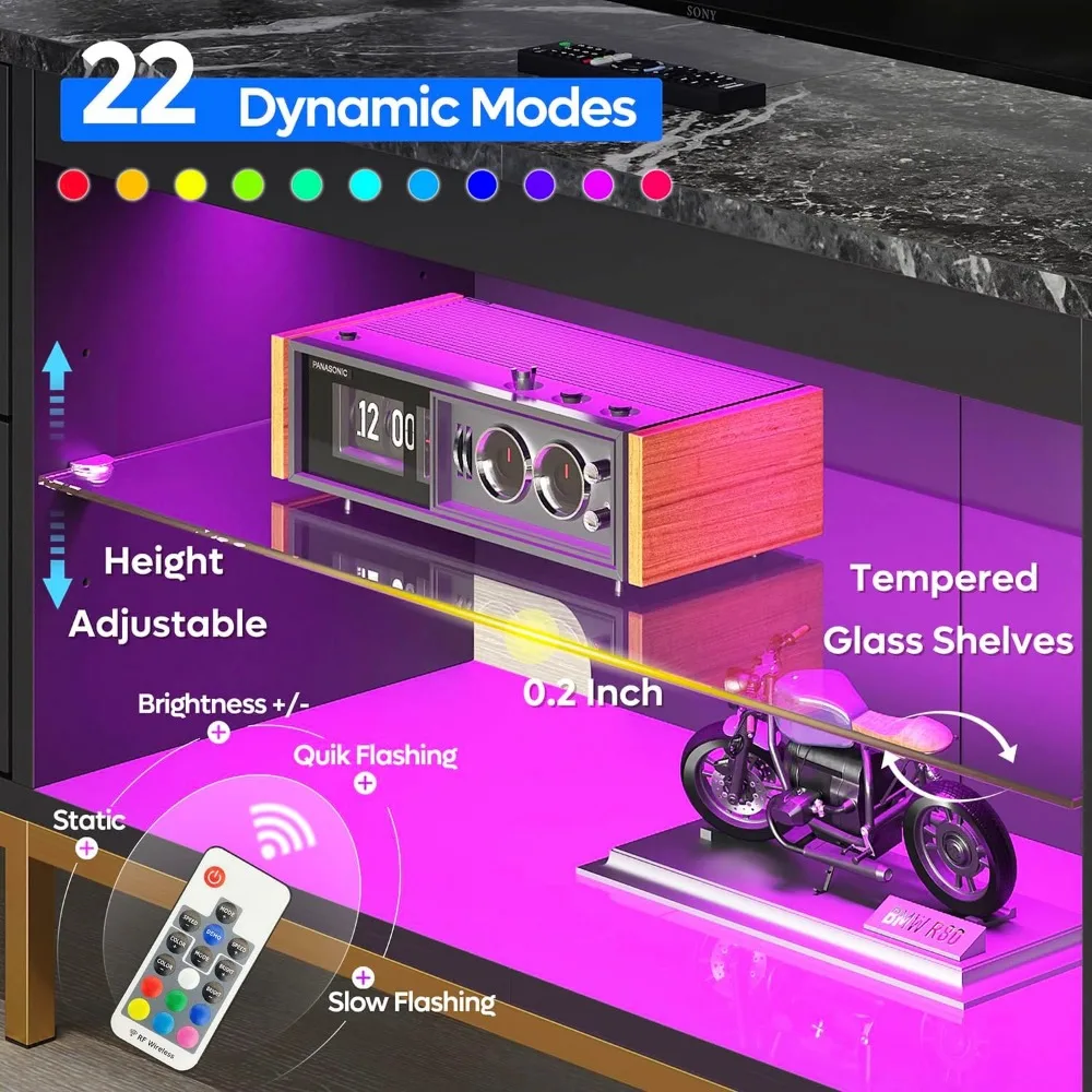 مركز ترفيهي حديث لأجهزة التلفاز مقاس 75-90 بوصة، وحامل تلفزيون ألعاب LED، وأرفف زجاجية لأثاث غرفة المعيشة #3
