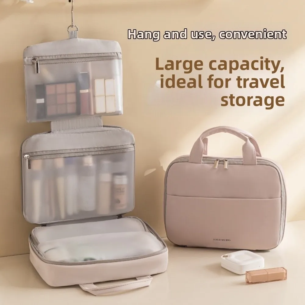 

Large Capacity Women's Makeup Bag Hanging Feature Space Saving Toiletries Organizer Luxury Design Separate Dry and Wet