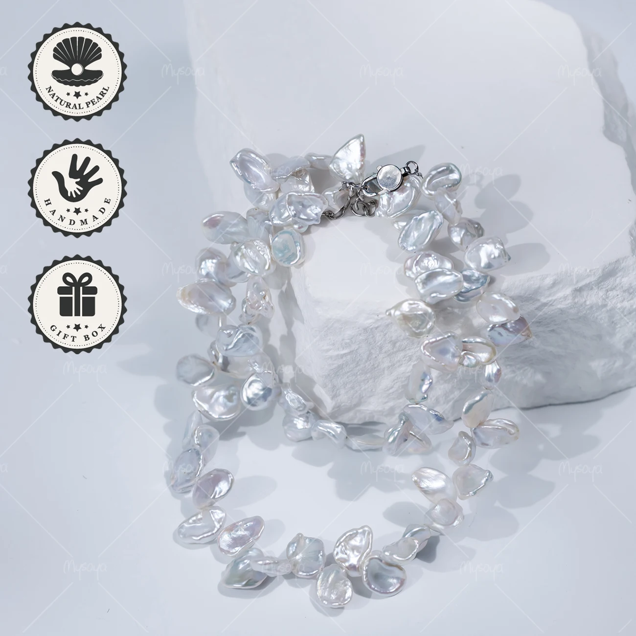 

Ожерелье MYSOYA из пресноводного жемчуга в стиле барокко с эффектом северного сияния, 8-9 мм, с серебряной удлинительной цепочкой, подарок на день рождения, День святого Валентина