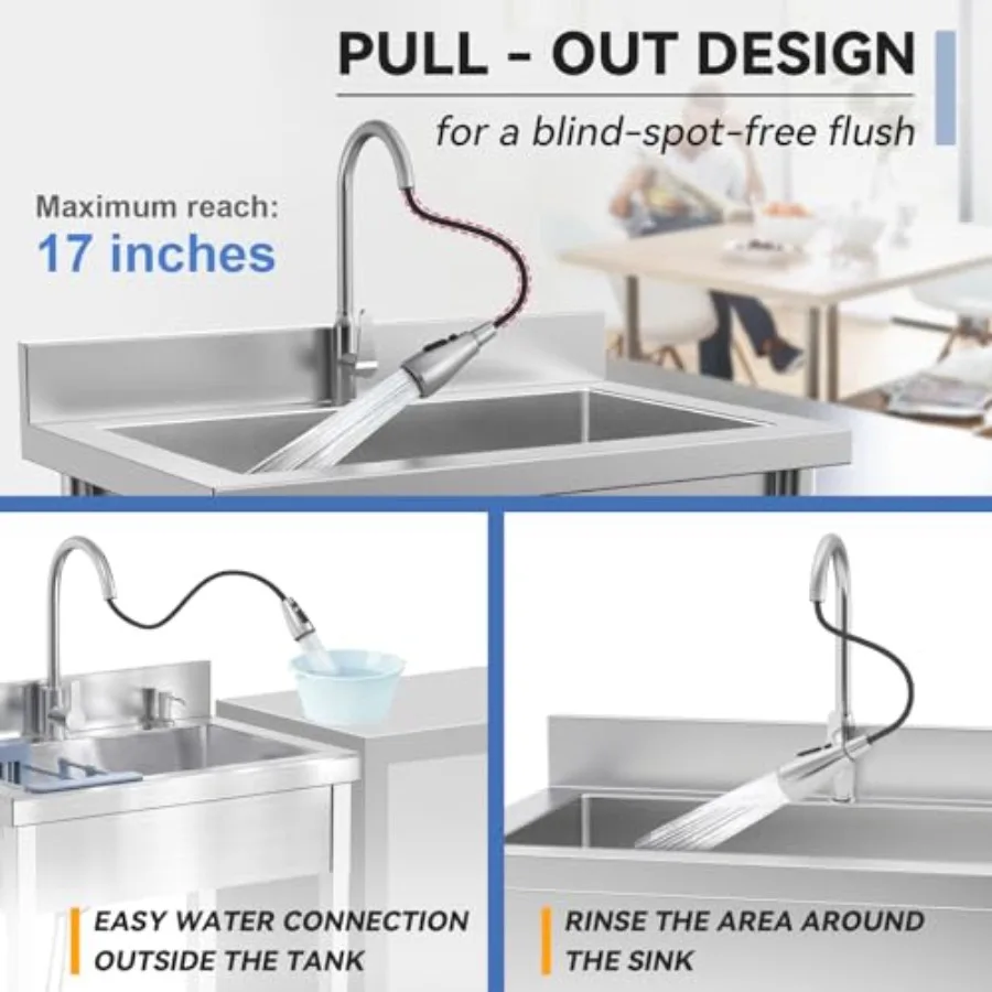 حوض أدوات من الفولاذ المقاوم للصدأ للمطابخ التجارية والحمامات وغرف الغسيل: تصميم وعاء واحد مع بارد متكامل وH #4