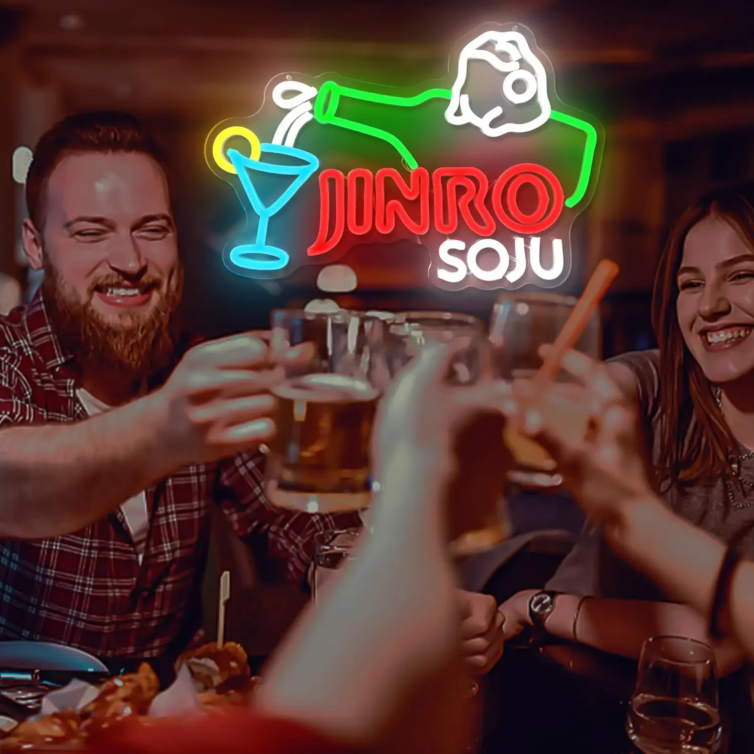 Jinro Soju Neon Sign USB LED Neon Light Dimmable for Korean Bar Pub Restaurant Soju Shop Nightclub Home Bar Man Cave Wall Decor