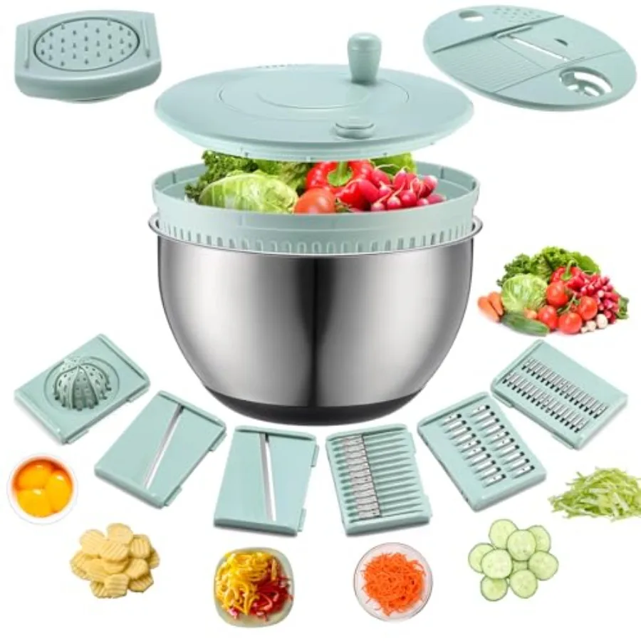

LemonRoad Stainless Steel Salad Spinner Large Capacity for Washing and Drying Vegetables Fruits 5.3 Qt Kitchen Utility Bowl wit