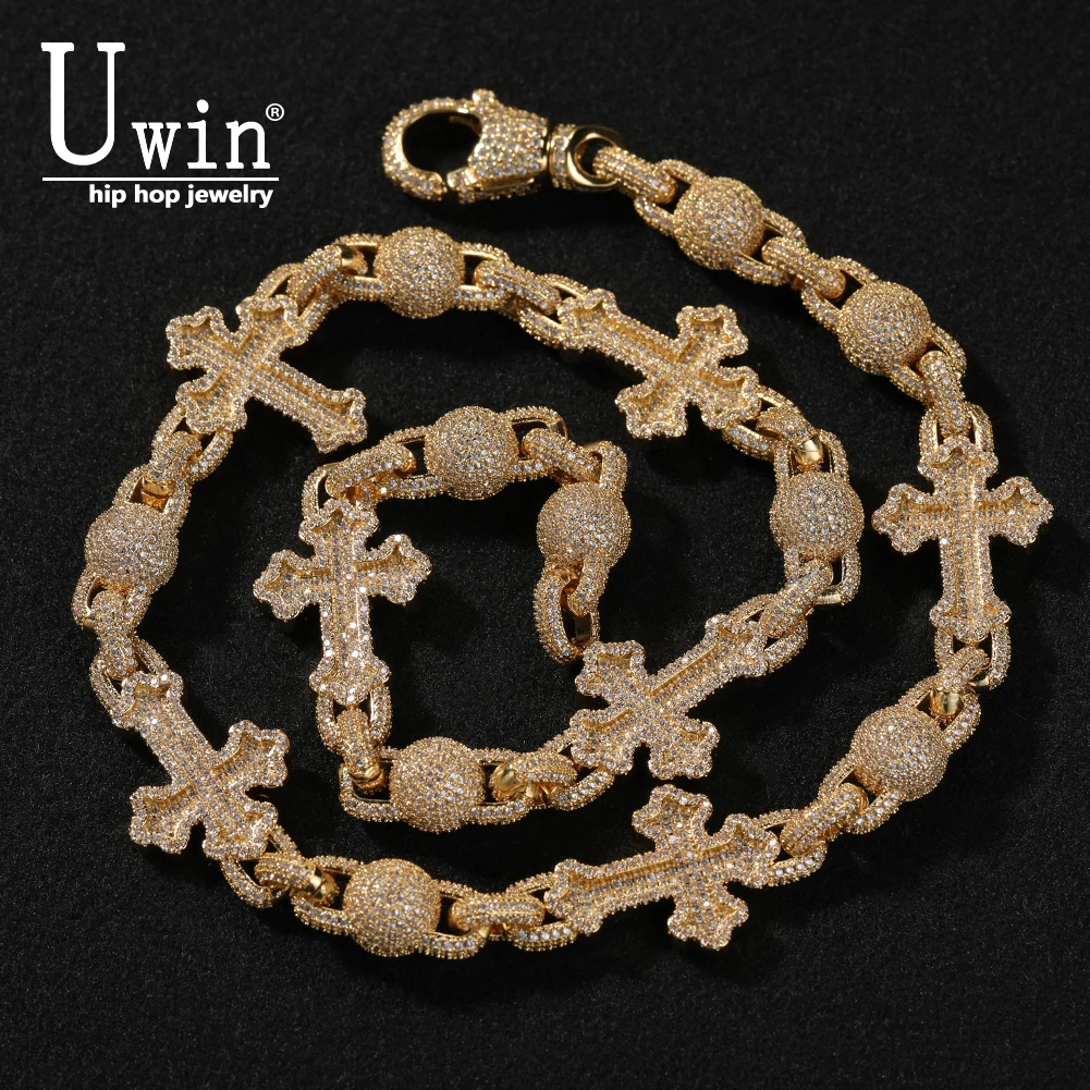 

Uwin Iced Out Baguettecz Cross Inifinity Link Chain HipHop Luxury Design Bead Chain Necklace For Men Hiphop Jewelry