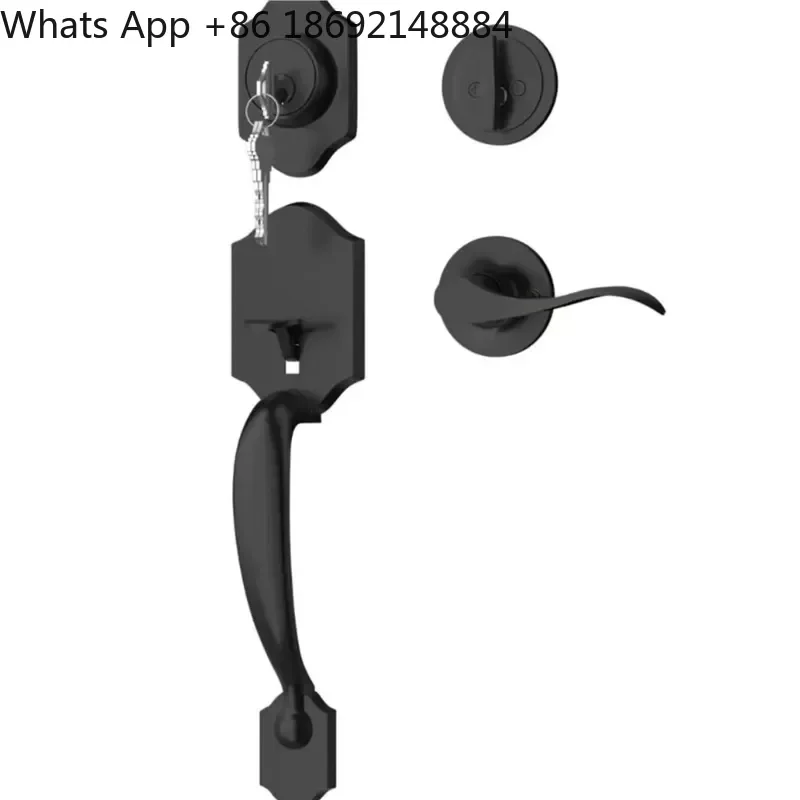Three-Rod Channel Lock for Bathroom Bedroom with Large Handle Black Zinc Alloy Aluminum Alloy Handle Lock