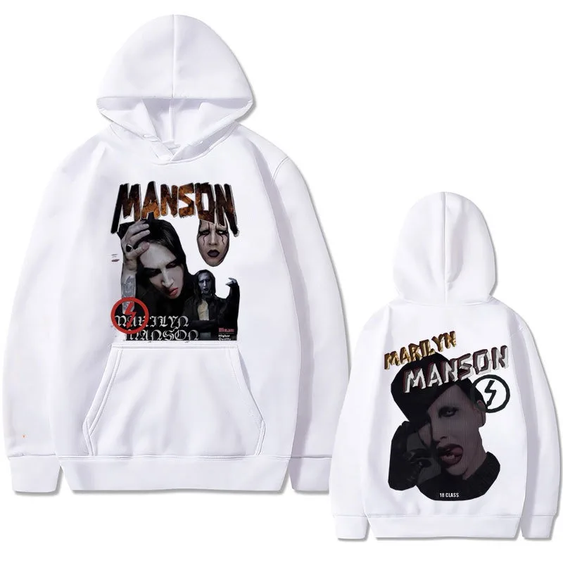 هوديي رجالي مطبوع على الوجهين من Rock Singer Marilyn Manson، هوديي رجالي كاجوال مطبوع عصري