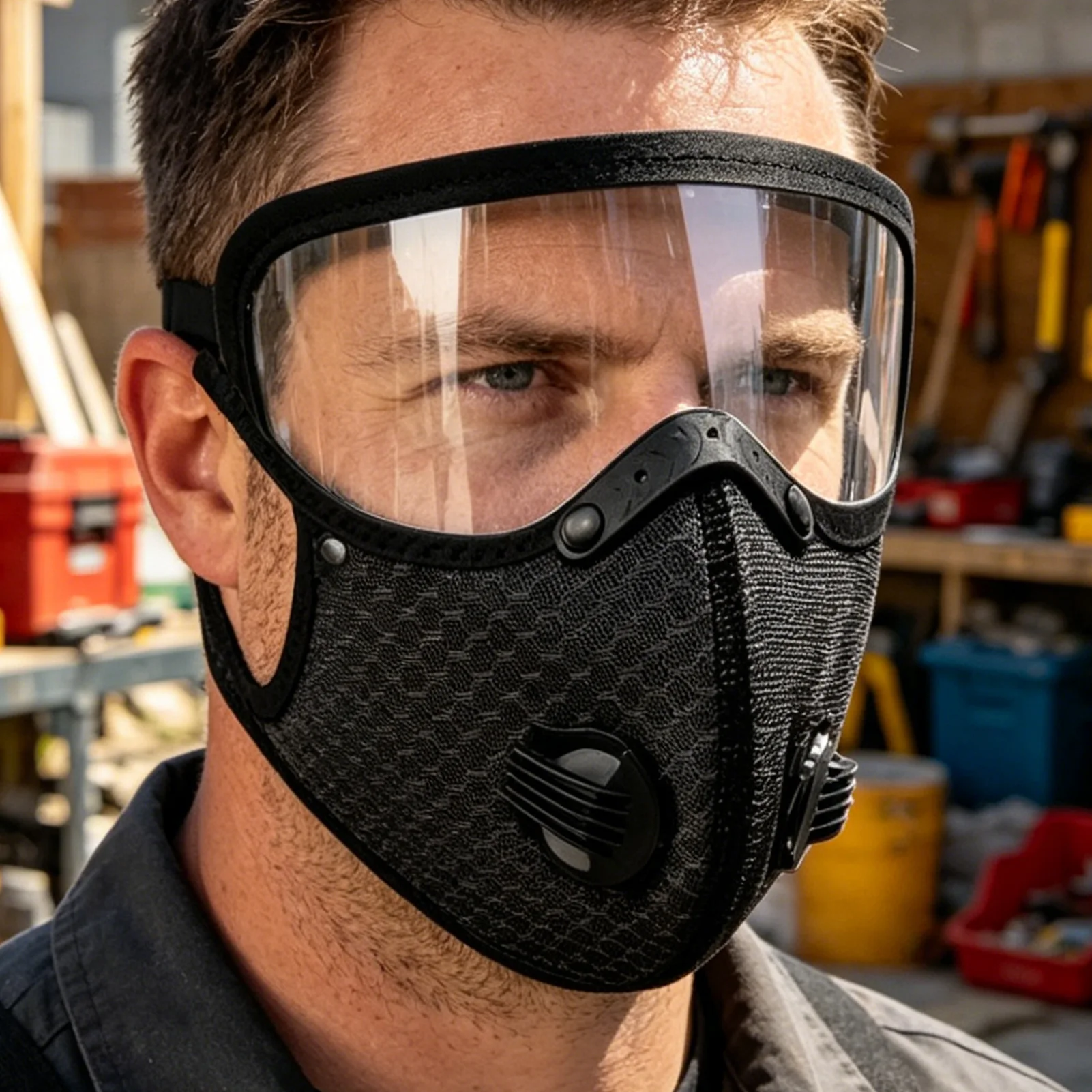 Masque for Dust Carbon Filter Face Cover with Adjustable Goggles Dust Protection Masque for Mowing Outdoor Backyard Lawn