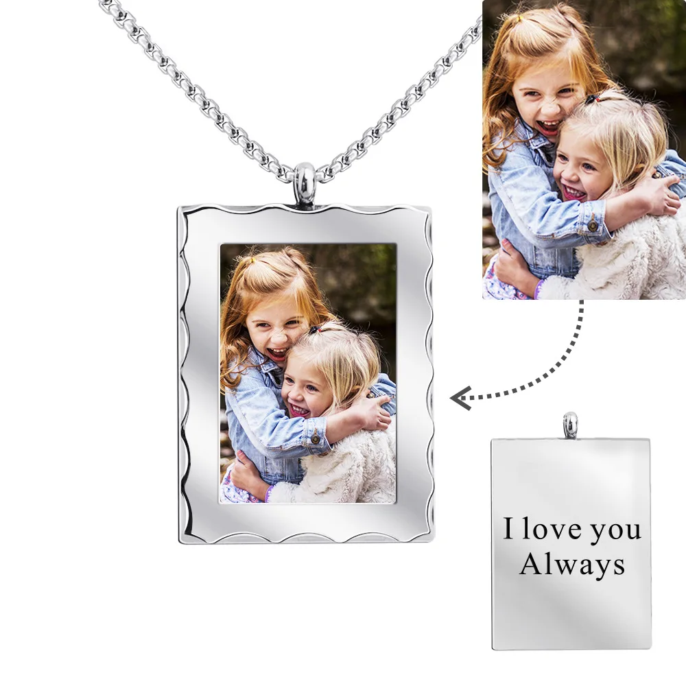 

Custom Photo Picture Necklace Stainless Steel Necklace Personalized Medallion Memory Women's Necklace Engraved Text Jewelry Gift