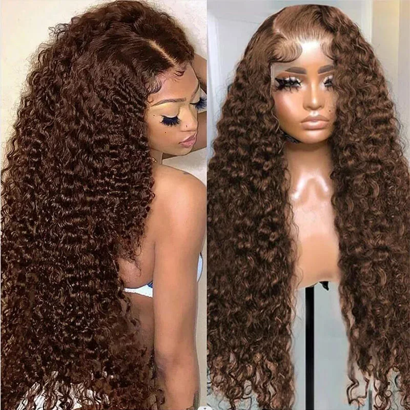 Long Soft Kinky Curly Lace Front Wig 26Inch Brown 180Density Preplucked For Black Women BabyHair Natural Hairline Glueless Daily