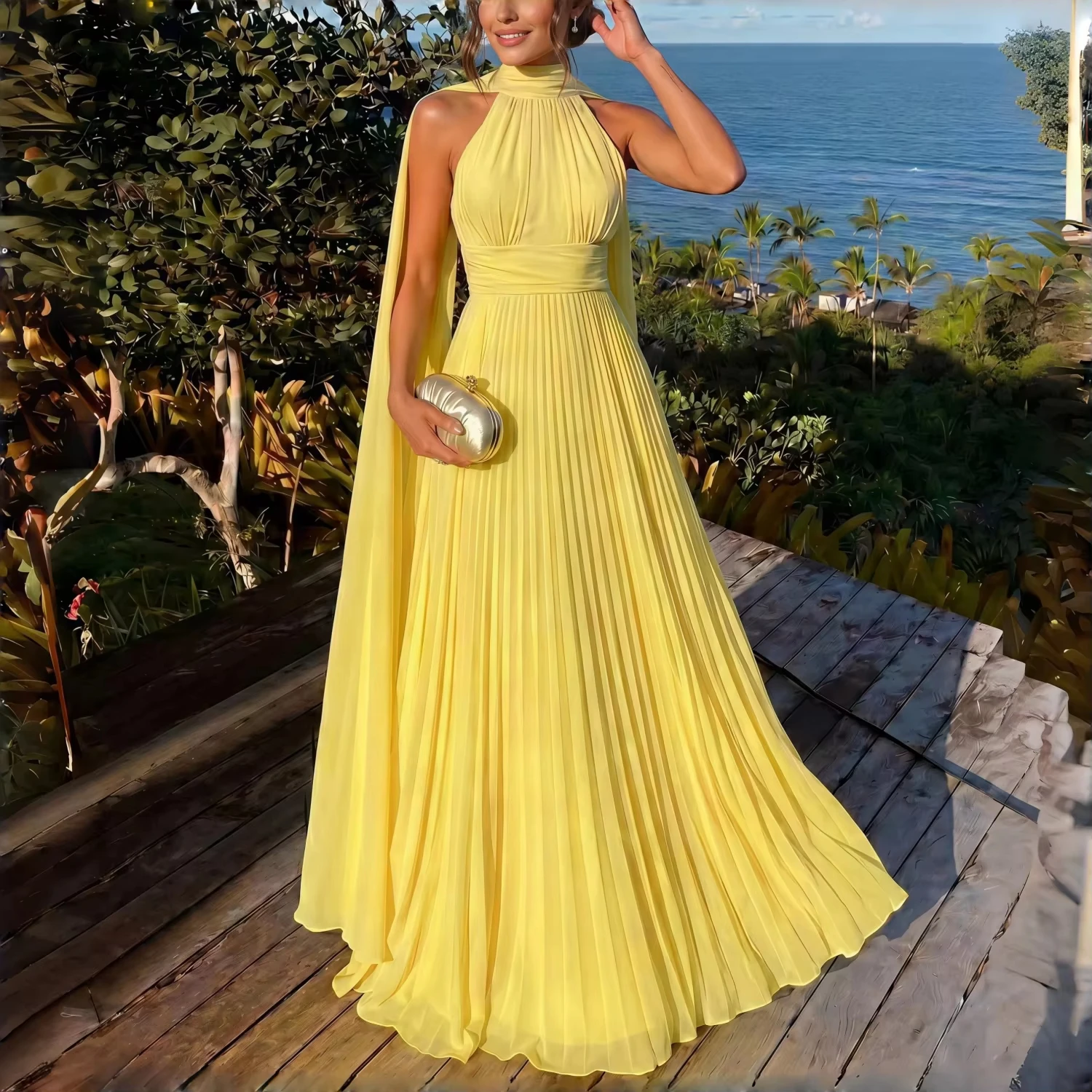 Chiffon High Neck Halter Cape - Wedding Dress ulasan dan harga