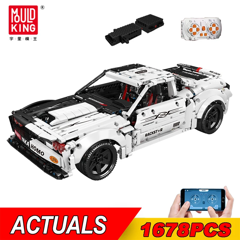 MOULD KING 13128 Technical Dodge Hellcat Sport Car Building Blocks APP Remote Control Super Sports Car Bricks Toys For Kid Gifts