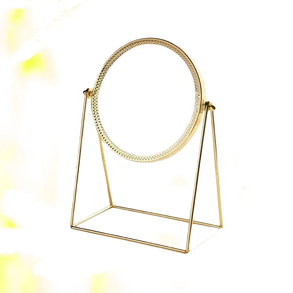 Miroir rond en métal doré clair pour la décoration de la maison et le maquillage, conception compacte et portable, surface réflexion haute définition, cadeau pour dames