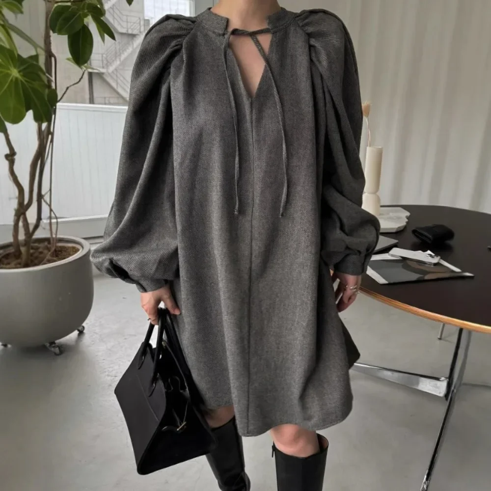 Kuzuwata Early Spring Elegant Simple Pullover Dress Moda Profile Age Reduction Loose Slim Robe Japan Casual Mid-length Vestidos