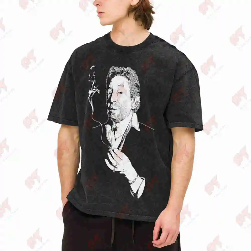 Serge Gainsbourg Smoking Vintage Washed Tee Pure Cotton T-Shirt