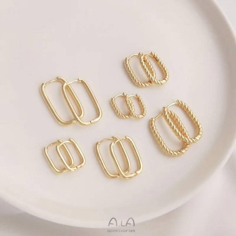 Color U-shaped Fashion Earrings 14K Gold Smooth Twist Ear Buckle Simple Light Luxury Internet Celebrity Classic Earrings