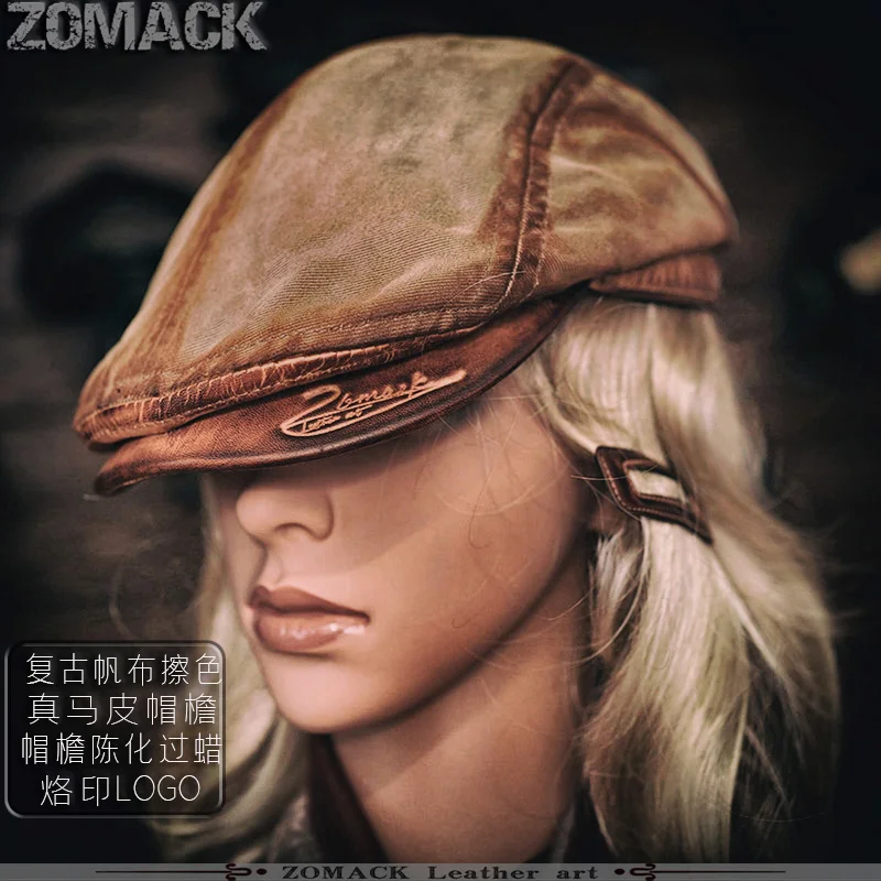 Handmade Peaked Cap for Women Ins Fashion Cowboy Beret Retro Men Trend Canvas Yupi Japanese Style Horse Leather Brim