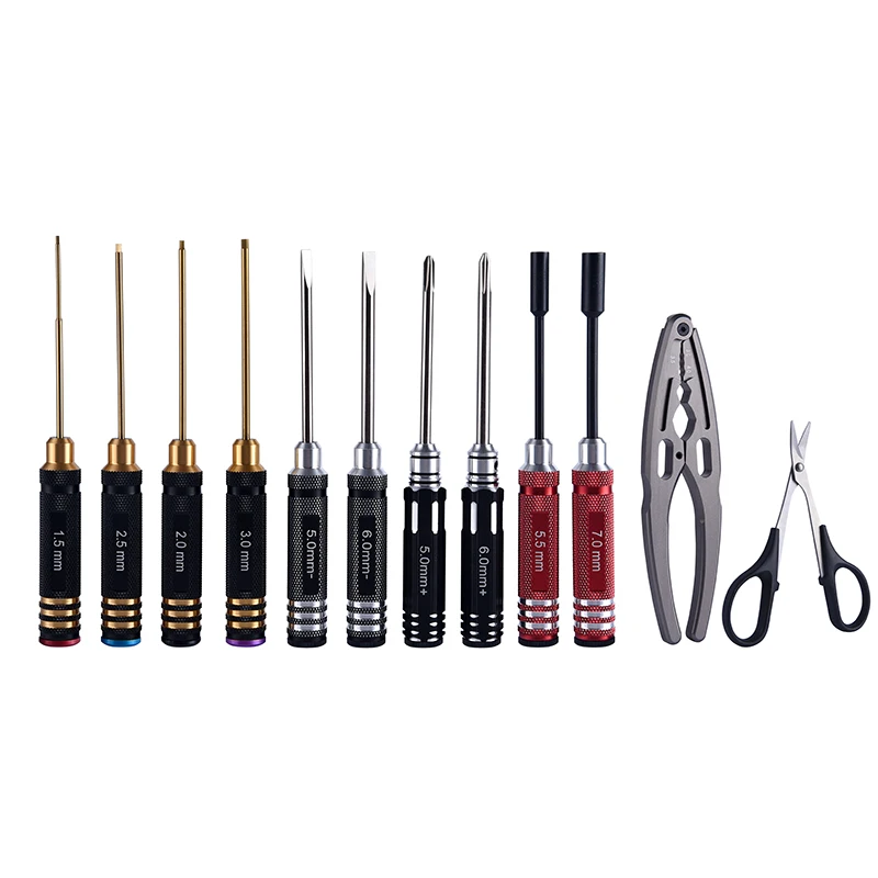 12pcs RC Tools Kits Screwdriver Shock Absorber Pliers Scissors Set for Car DIY Models