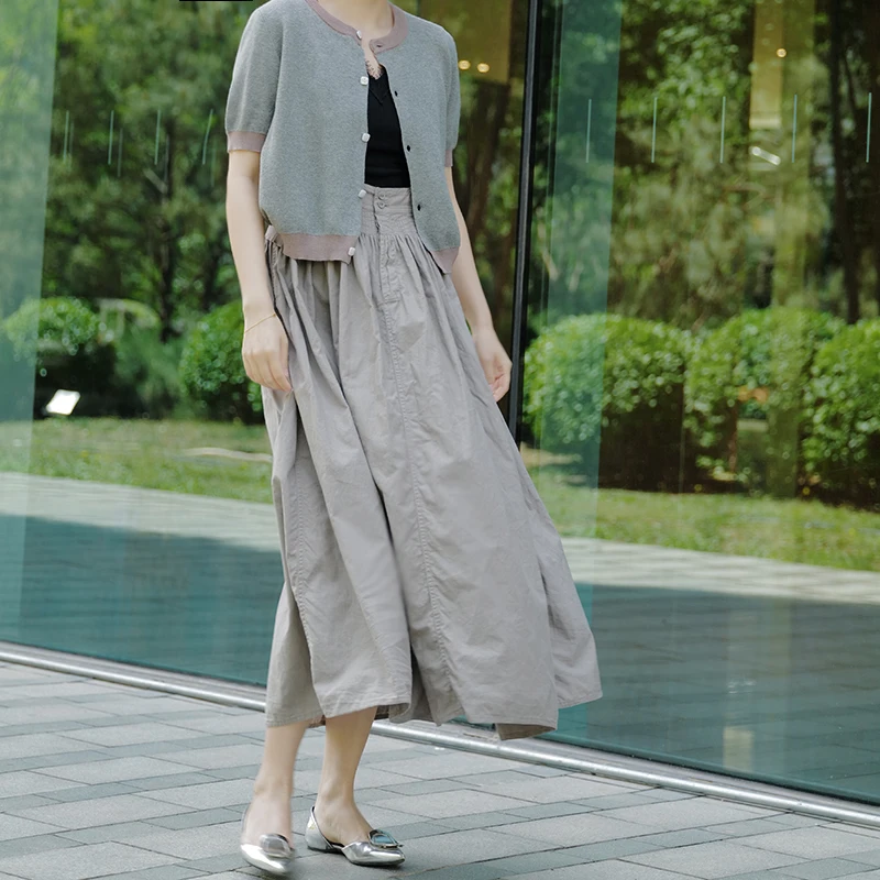 

Хлопковая трикотажная футболка с узором, круглым вырезом и пуговицами, женская повседневная блузка, удобная, дышащая, летняя.