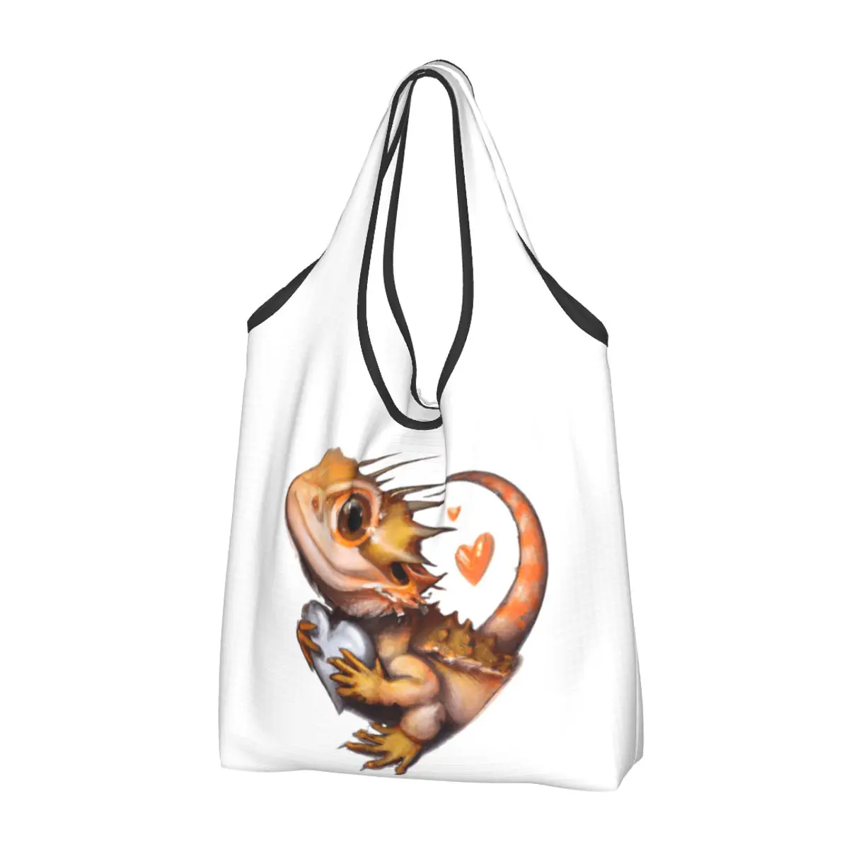 Baby Bearded Dragon Loves Me Portable Tote Shopping Bags Reusable Shopper Bag Groceries Handbag Shoulder Bag