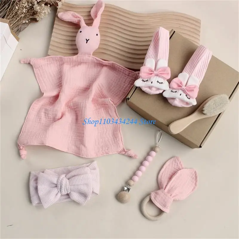 

G2TC Shower Gift Soft Sock Cotton Saliva Towel Headband Wooden Teether for Baby