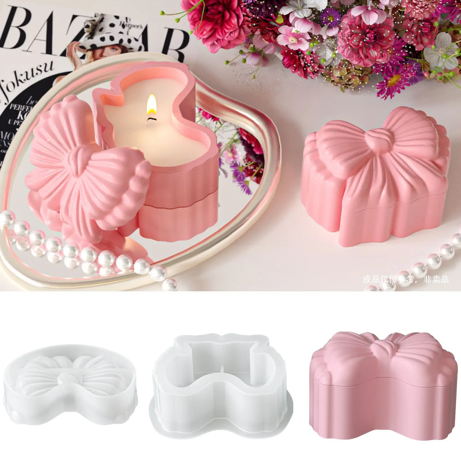 DIY Bow Silicone Mold with Lid Epoxy Resin Casting Mould for Jewelry Storage Box Candle Making Ornament Home Decor Art Crafts
