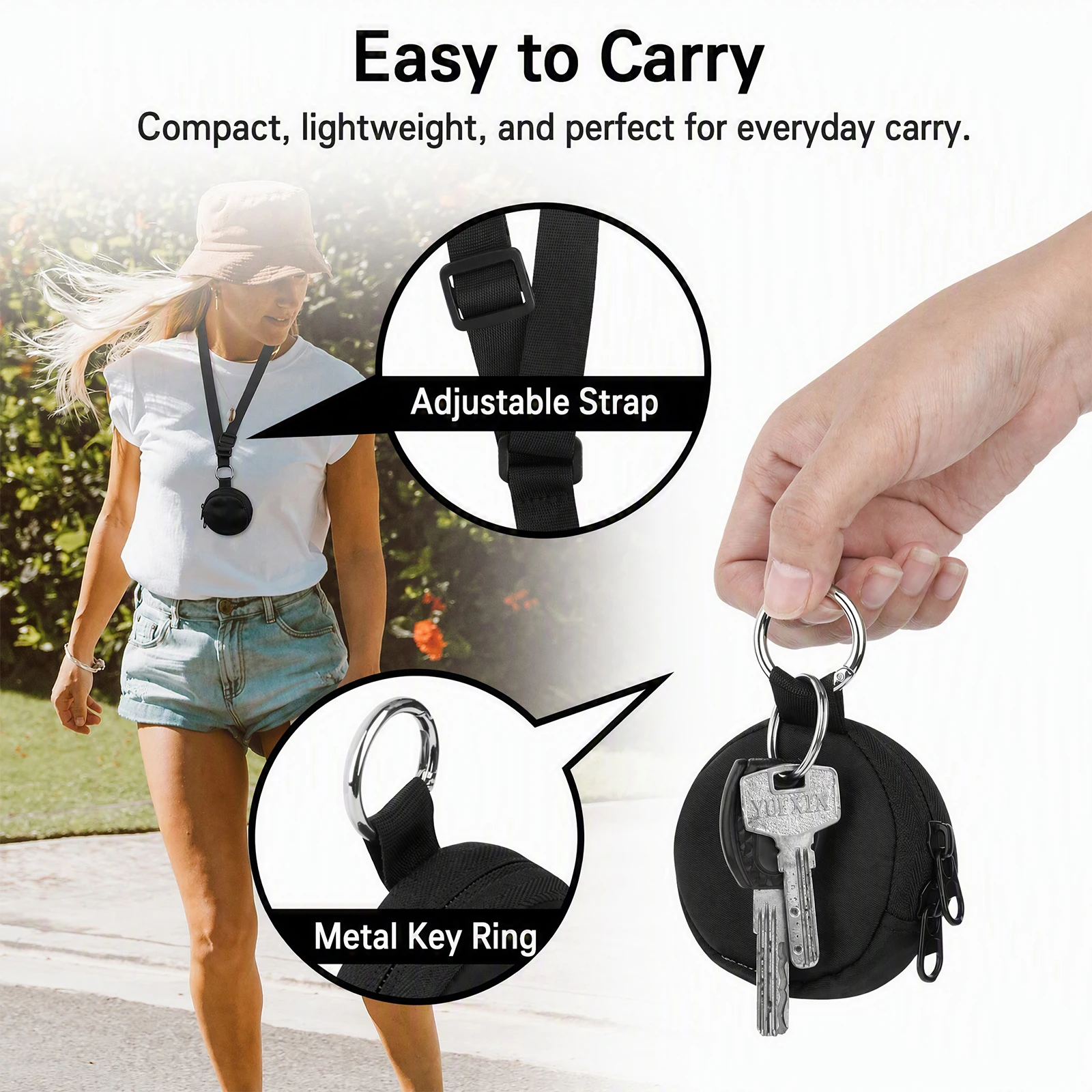 Game Accessory Storage Case for Pocket Monster Go Plus Nylon Dual Zipper Detachable Carabiner Neck Strap Pouch