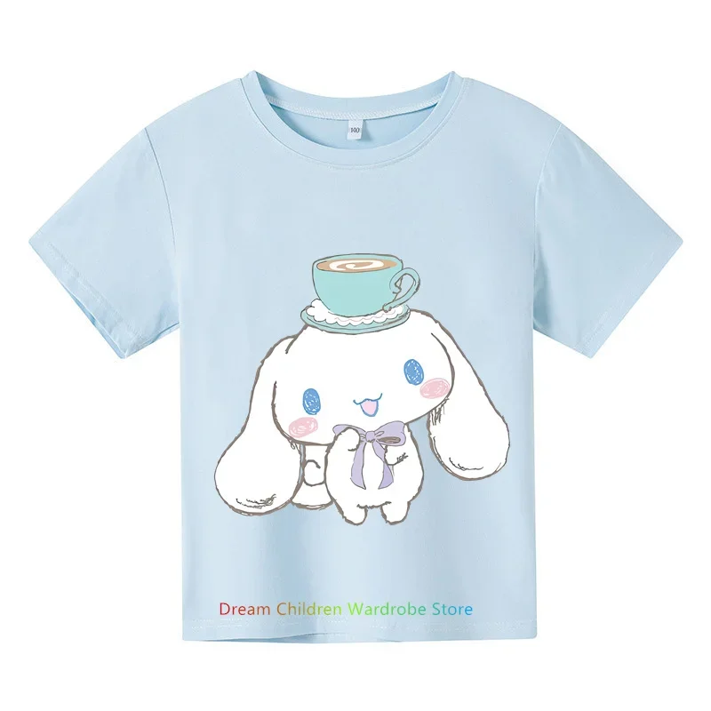 New MINISO Cinnamoroll T-shirt Children's Clothing Girls Summer Boys Short-sleeved Sanrio Cartoon T-shirt