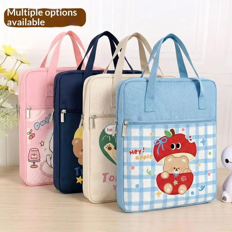 Cute Vintage Print Tote Bag Large Capacity Sturdy Handheld Folder for Student Books Homework Office File Organization