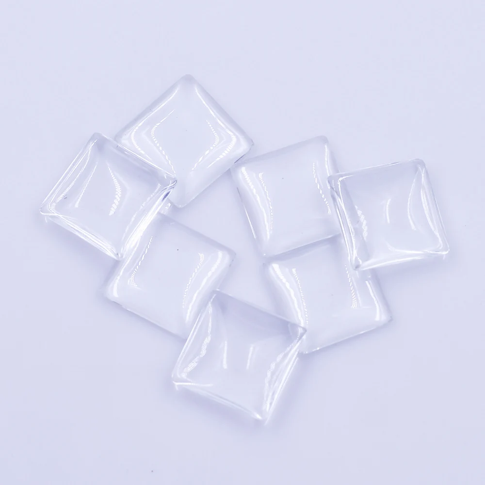 20/25mm Square Glass Domes Flatback Transparent Cabochons Fit Blank Cameo Setting DIY Necklaces Brooches Accessories Materials