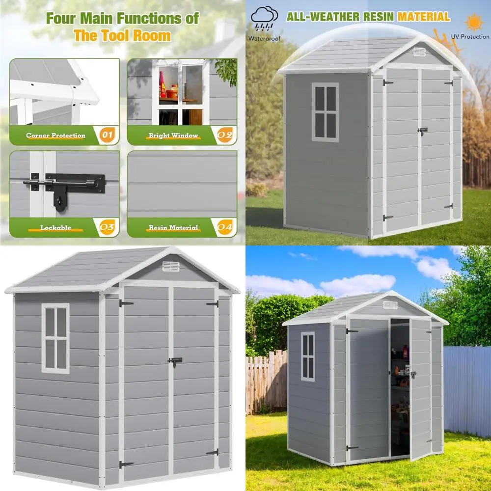 

Всепогодный навес для хранения на открытом воздухе из смолы размером 6x4 фута — серый, идеально подходит для инструментов, садов и аксессуаров для бассейна