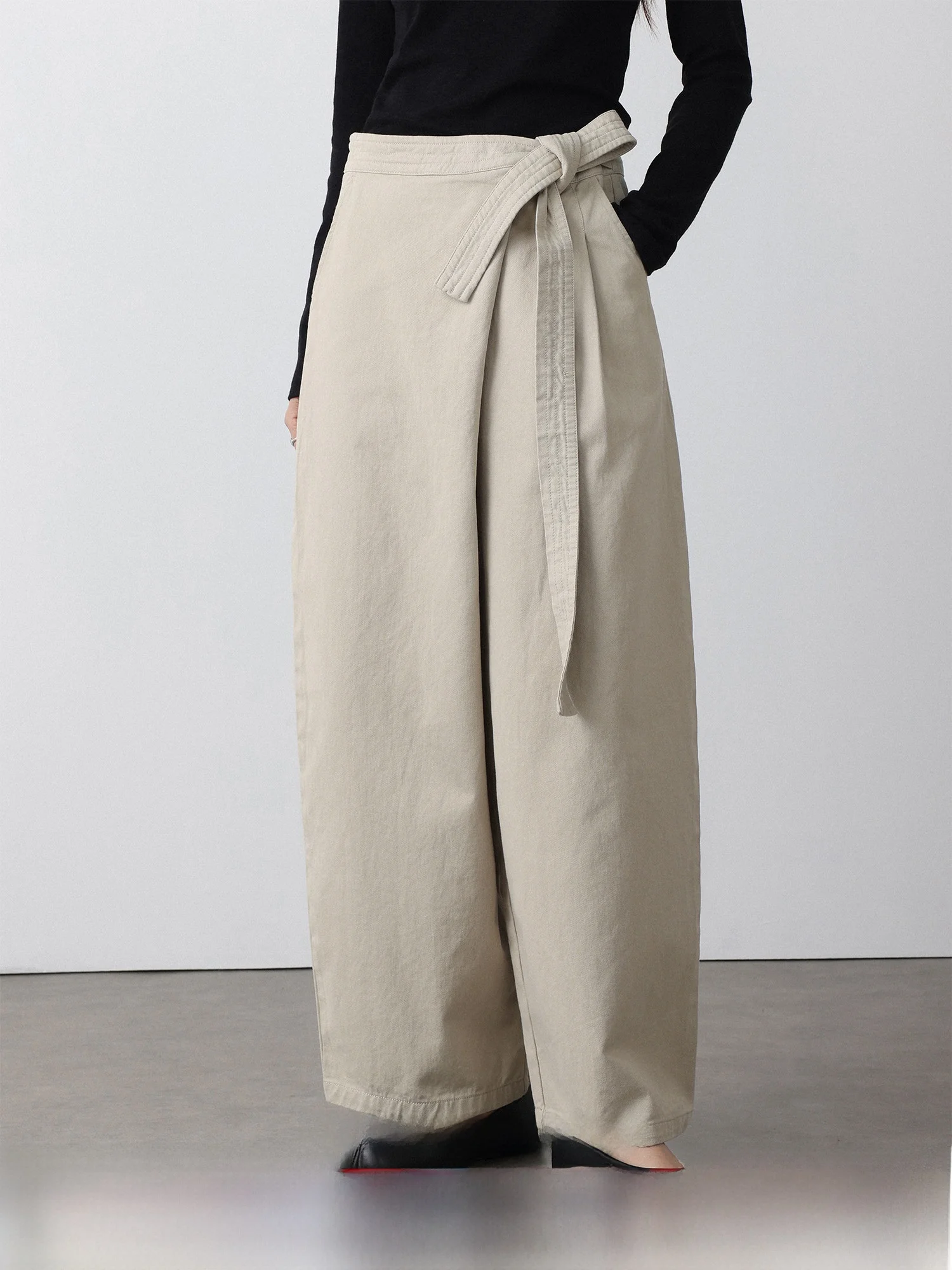 

Low-Calorie Asymmetric Design Wide Leg Casual Pants High Waist Cotton Blend Comfortable Loose Fit Women's Spring Faion