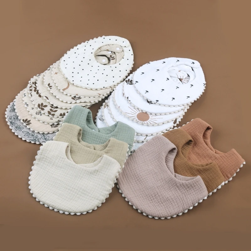 

2PCS Baby Bibs Bulk for Teething Breathable Drooling Bib Cotton Burp Cloths Lace 360°Snap Bib Newborn Feeding Towel