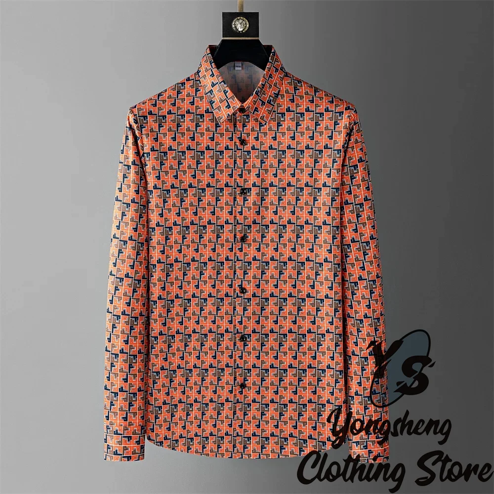 Luxury printed shirt men's long-sleeved casual shirt fashionable street Korean high-end sense oversized comfortable men's XS-6XL