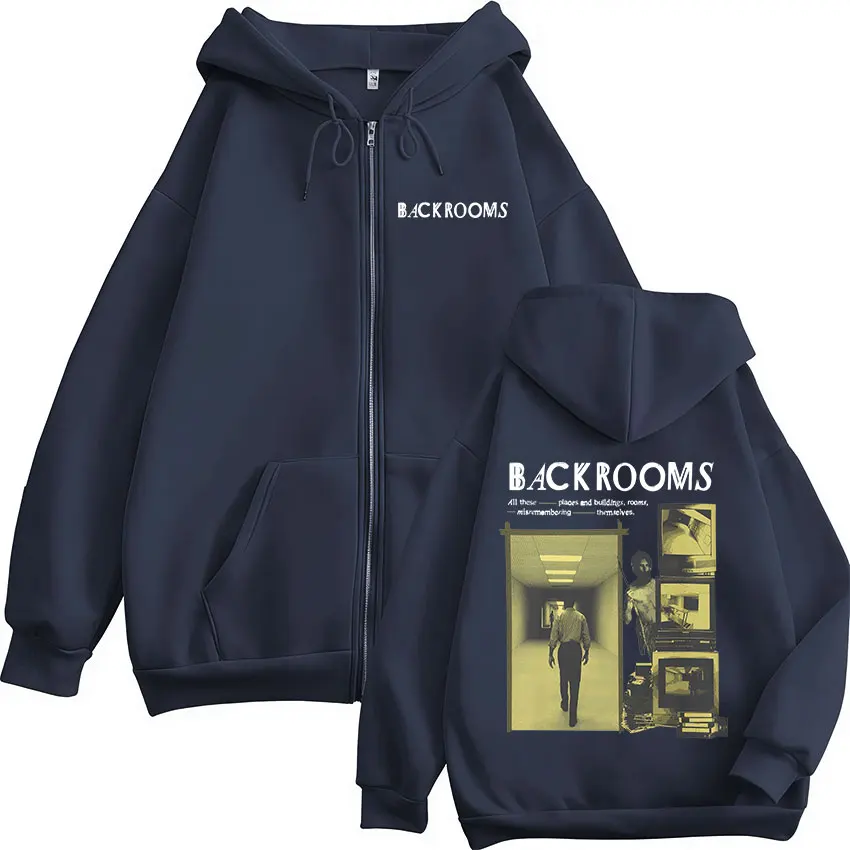 Horror Movie Backrooms Kapuzenpullover mit Reißverschluss für Herren und Damen, lässige Kleidung mit langen Ärmeln, Kapuzenpullover mit Reißverschluss, Jacken, Mantel, Streetwear – Detail 4