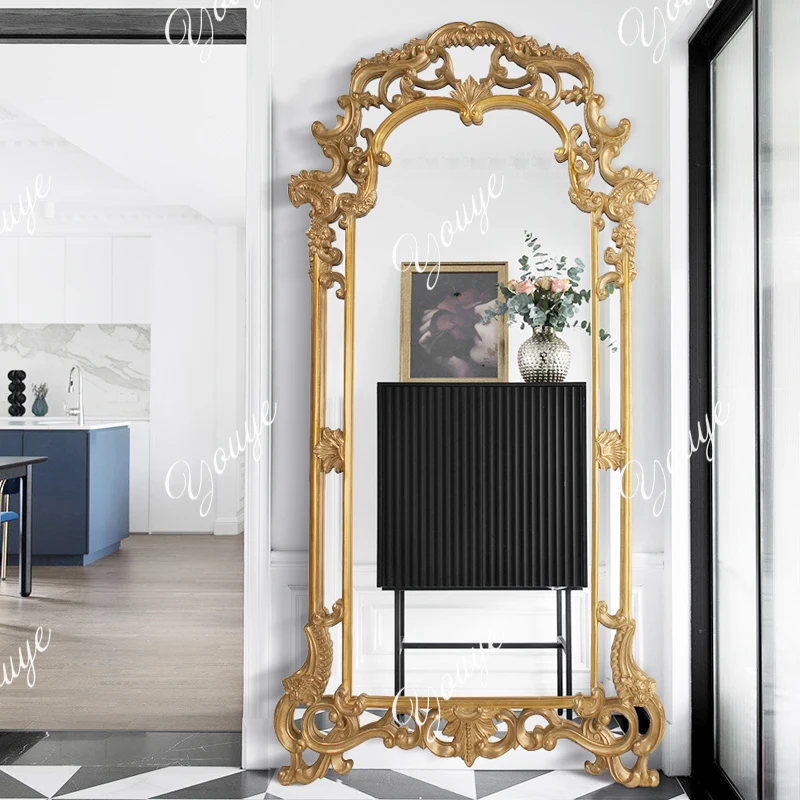 

Cloakroom fitting full-body mirror European and American-style villa carved floor-to-ceiling full-length mirror against the wall
