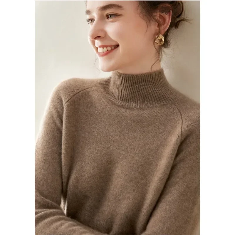 

2025 Winter New Semi-turtleneck Cashmere Sweater Women's Thickened Skin-friendly with Shoulder Sleeves Loose Bottoming Shirt