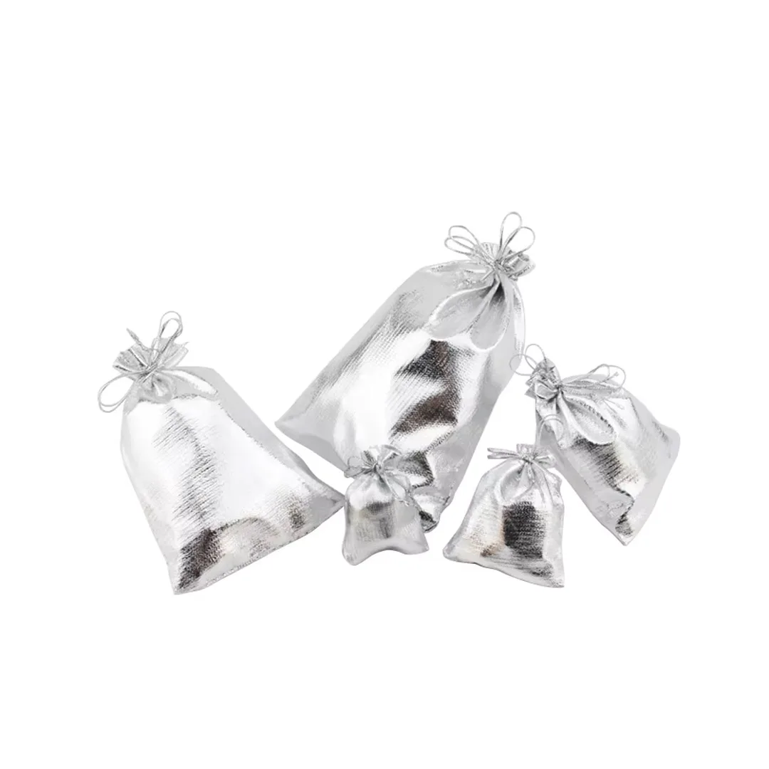 50 قطعة الفضة مطلي الذهب والمجوهرات الرباط حقيبة 17x23 سنتيمتر حفل زفاف تنظيم الحاضر التعبئة والتغليف مستحضرات التجميل أحمر الشفاه هدية التخزين